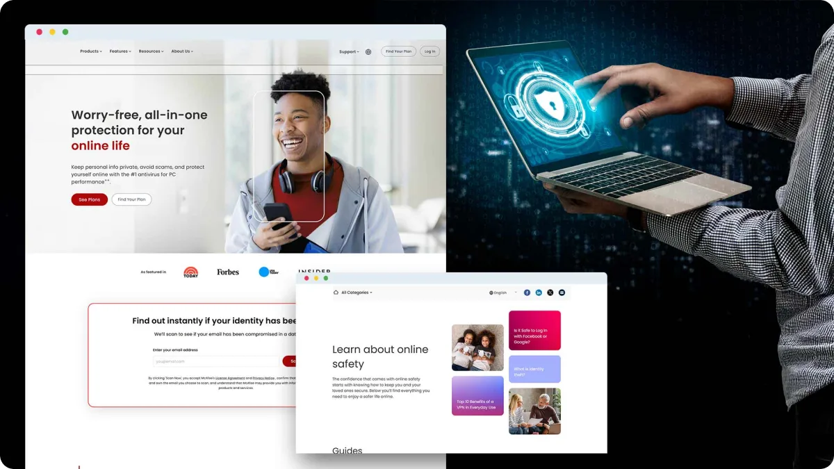 Marketing pages, identity-scan form and content hub of the global antivirus provider whose Adobe Experience Manager platform Brainvire optimized