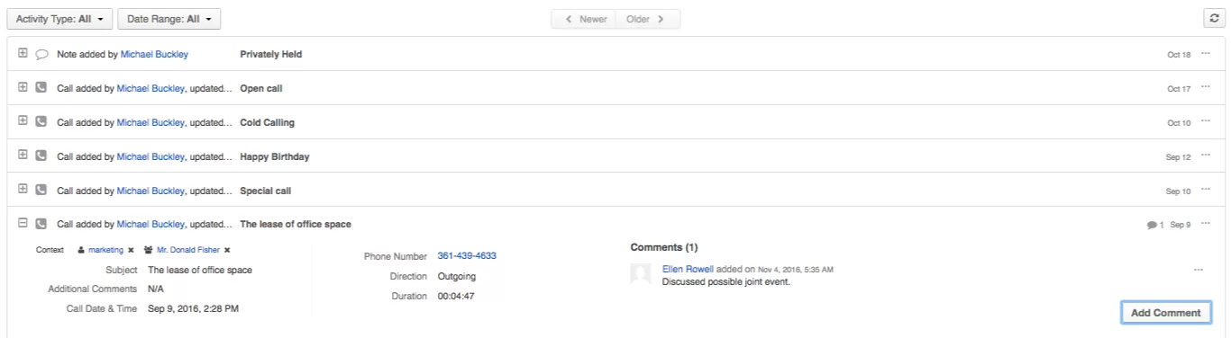OroCRM Account Activity view
