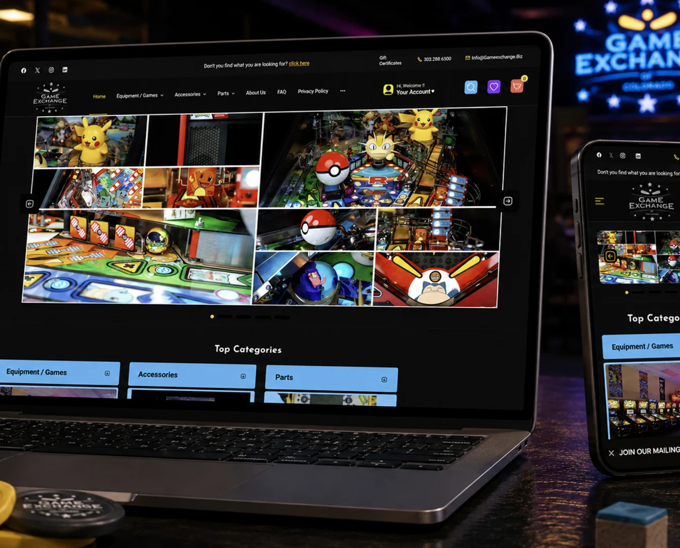 The Game Exchange of Colorado storefront on laptop and phone, the retailer whose revenue Brainvire grew through search and paid marketing