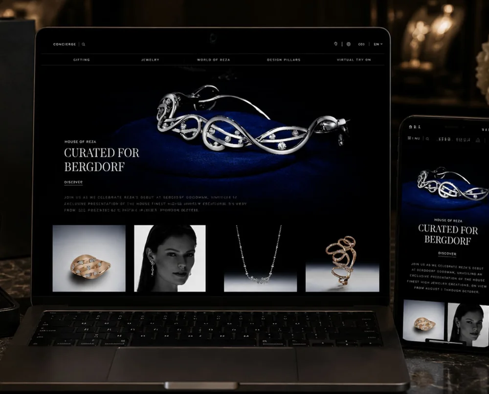 The New York jewelry house’s own online store shown on a laptop and a phone