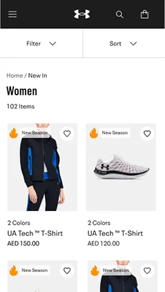 Under Armour, product screen