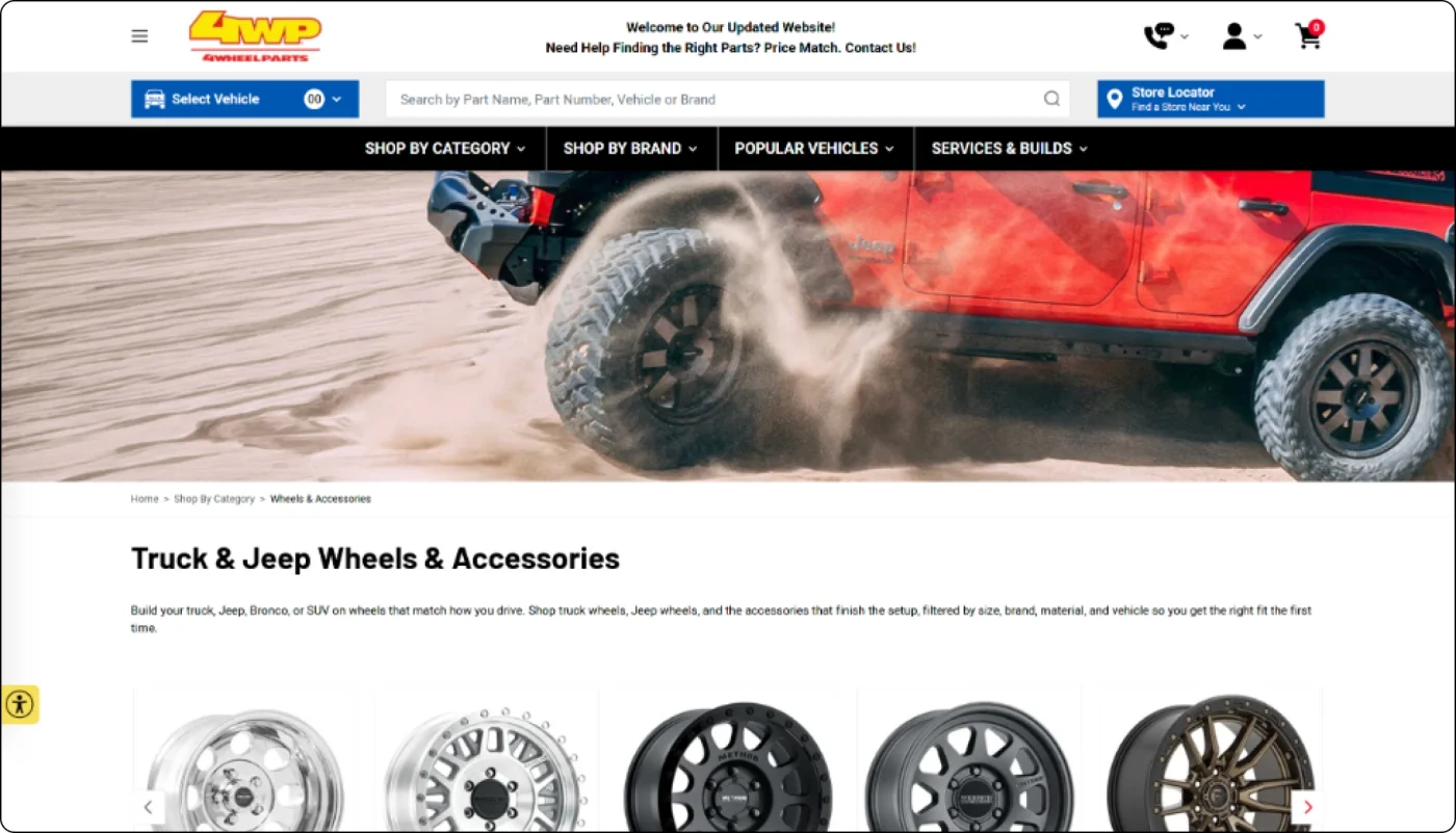 4 Wheel Parts & Off Road Warehouse delivered interface, screen 2