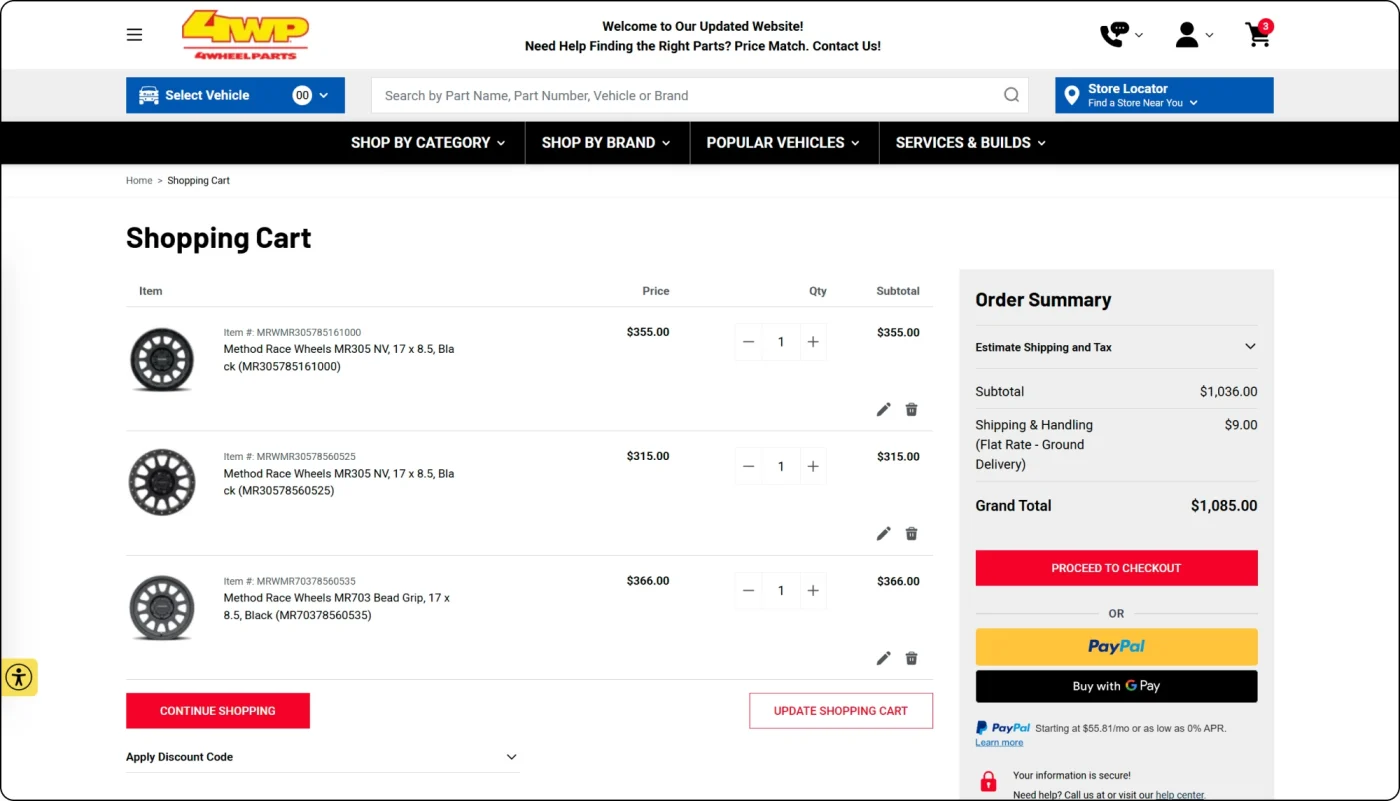 4 Wheel Parts & Off Road Warehouse delivered interface, screen 4