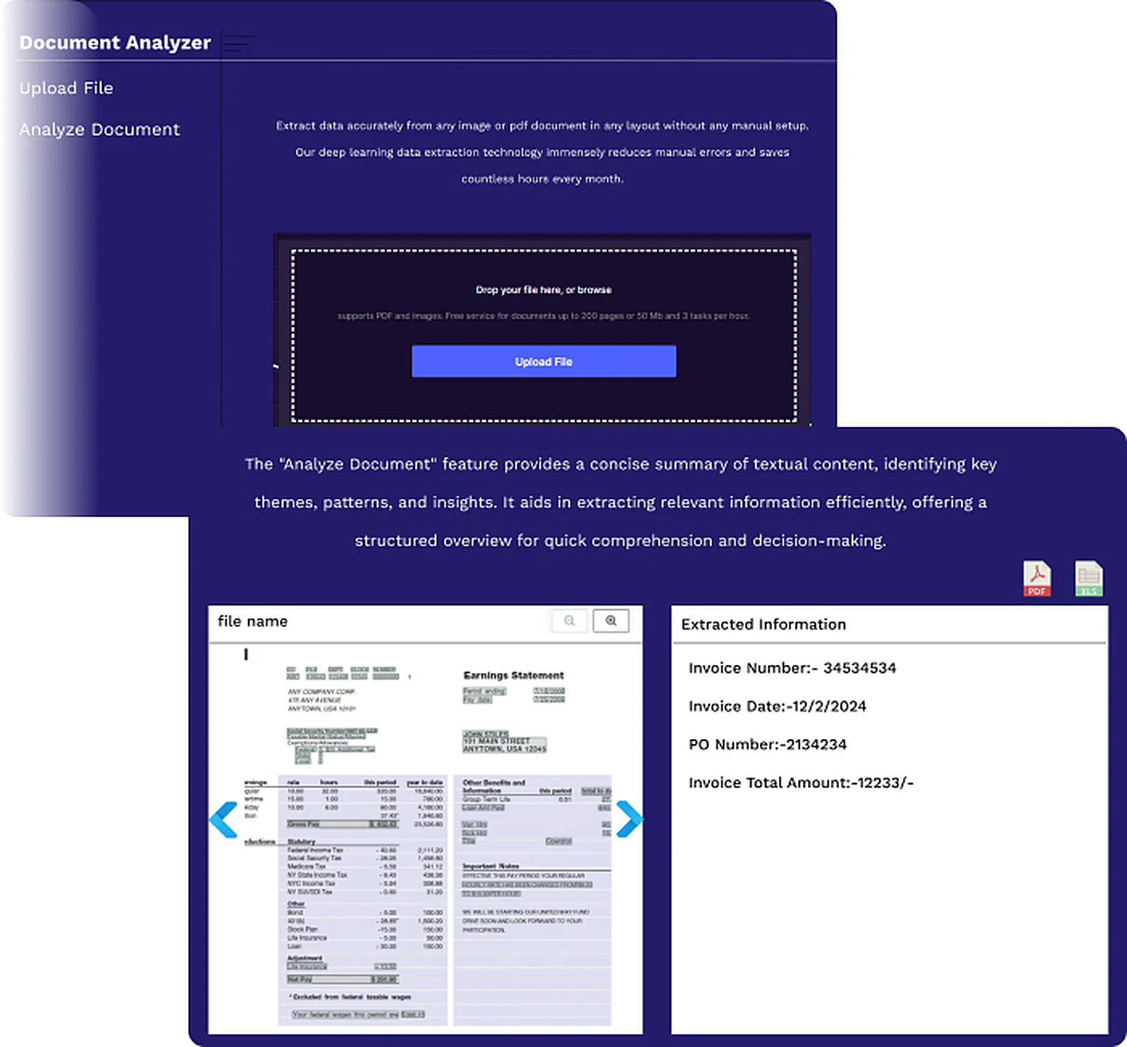 AI Invoice Extraction delivered interface, screen 1