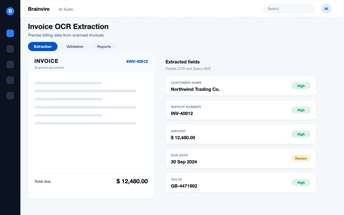 Automated Billing Solution delivered interface, screen 1