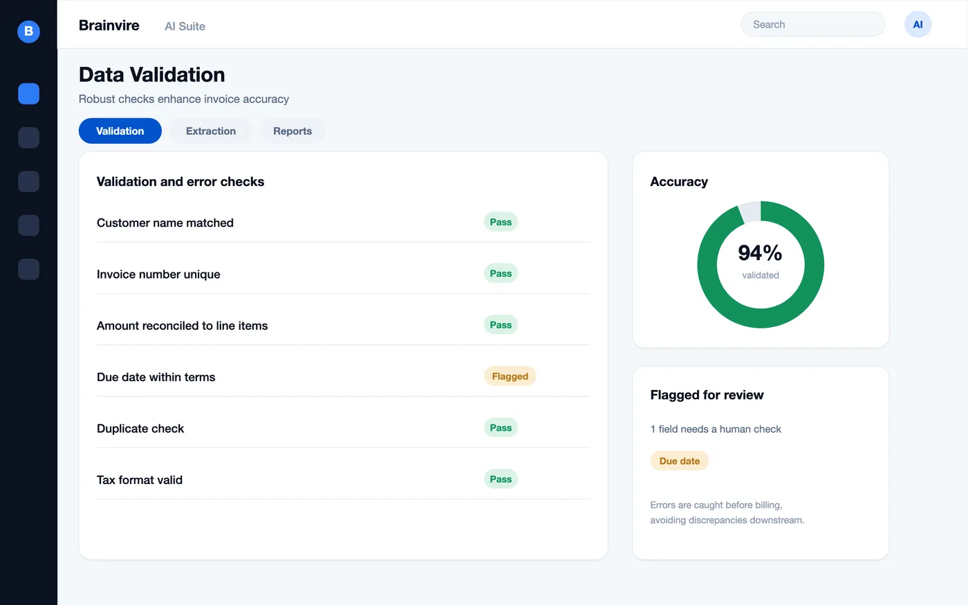 Automated Billing Solution delivered interface, screen 2