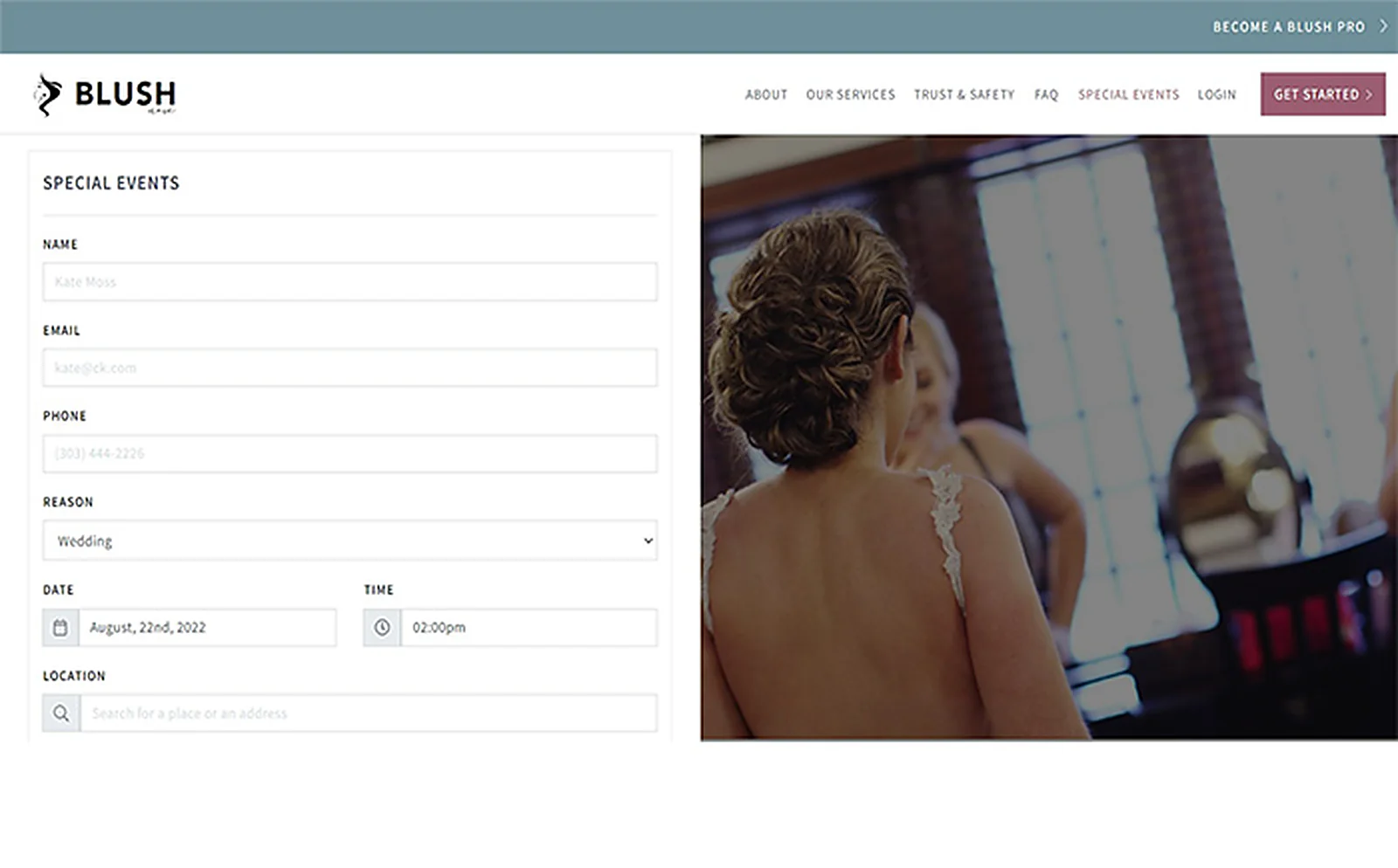 Blushnow delivered interface, screen 2