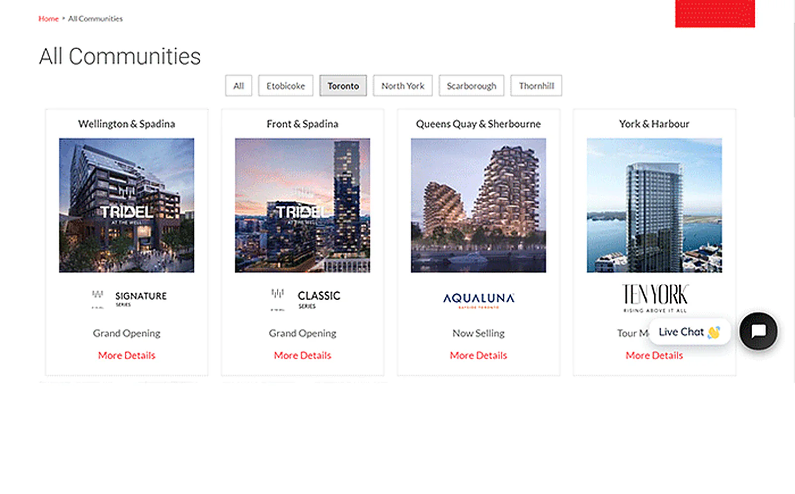 Toronto community listing pages from the Canadian condo rental platform Brainvire integrated with Odoo ERP