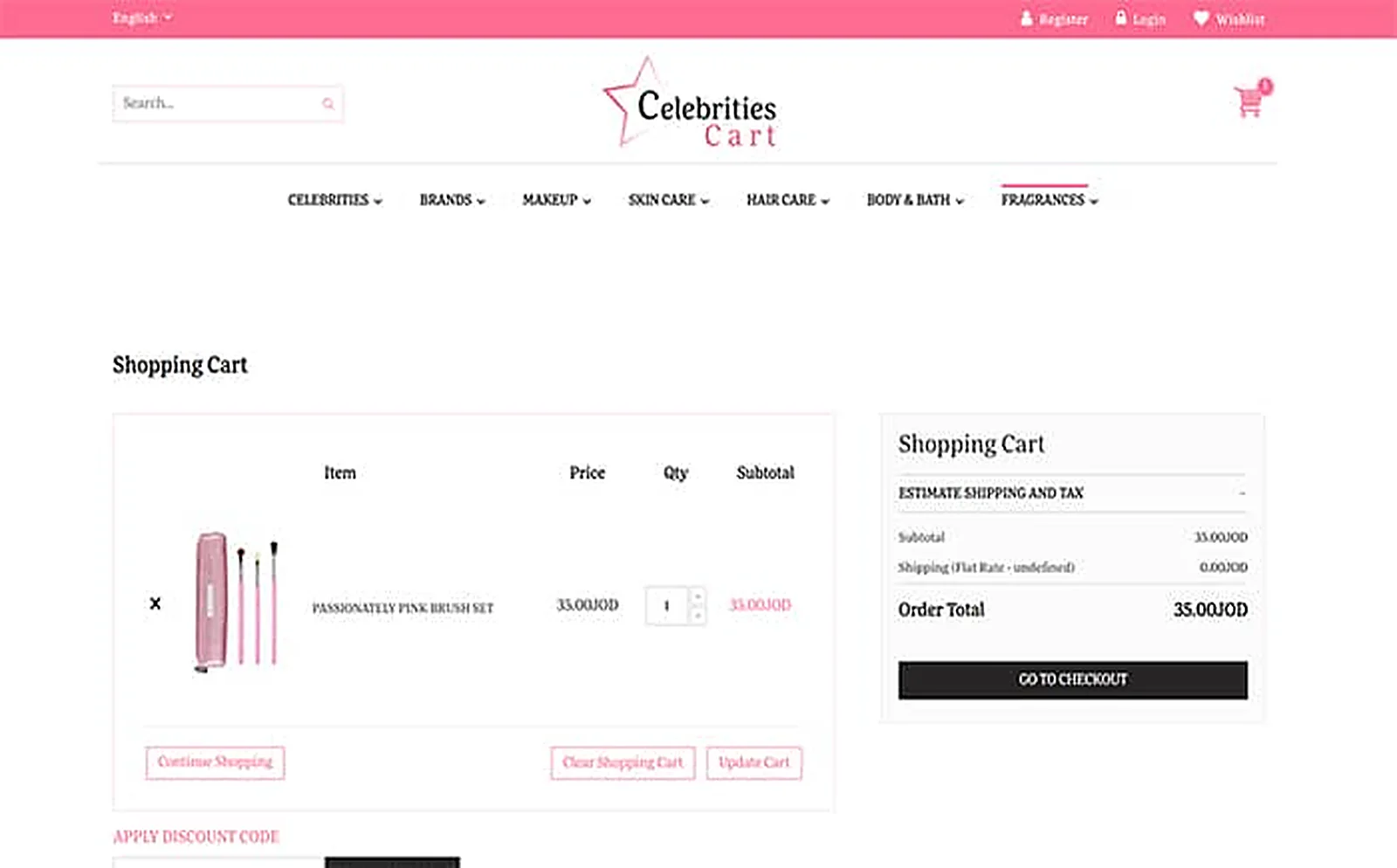 Celebrities Cart delivered interface, screen 4