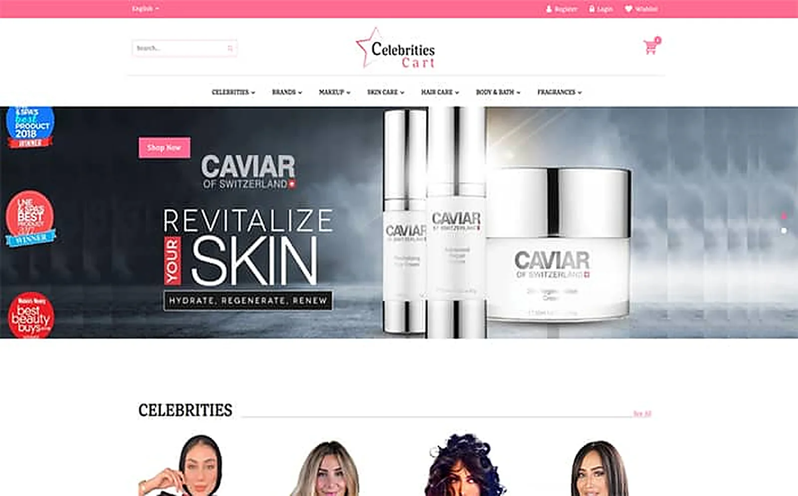 Celebrities Cart delivered interface, screen 1