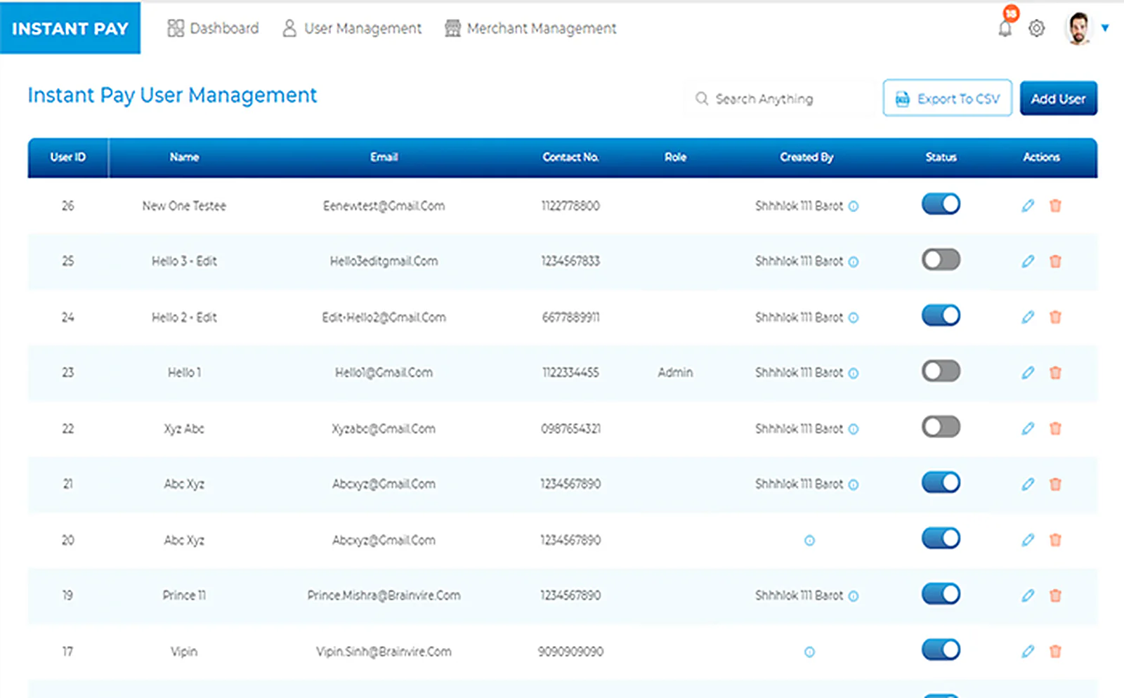 Instant Pay Platform delivered interface, screen 2