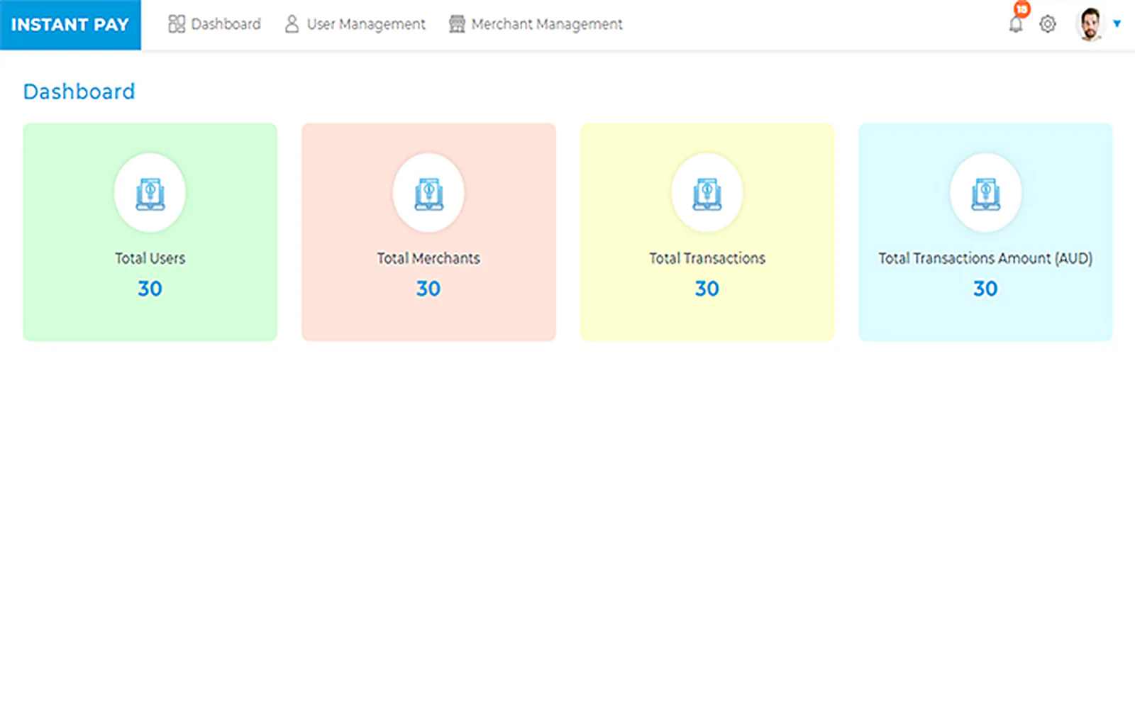 Instant Pay Platform delivered interface, screen 1