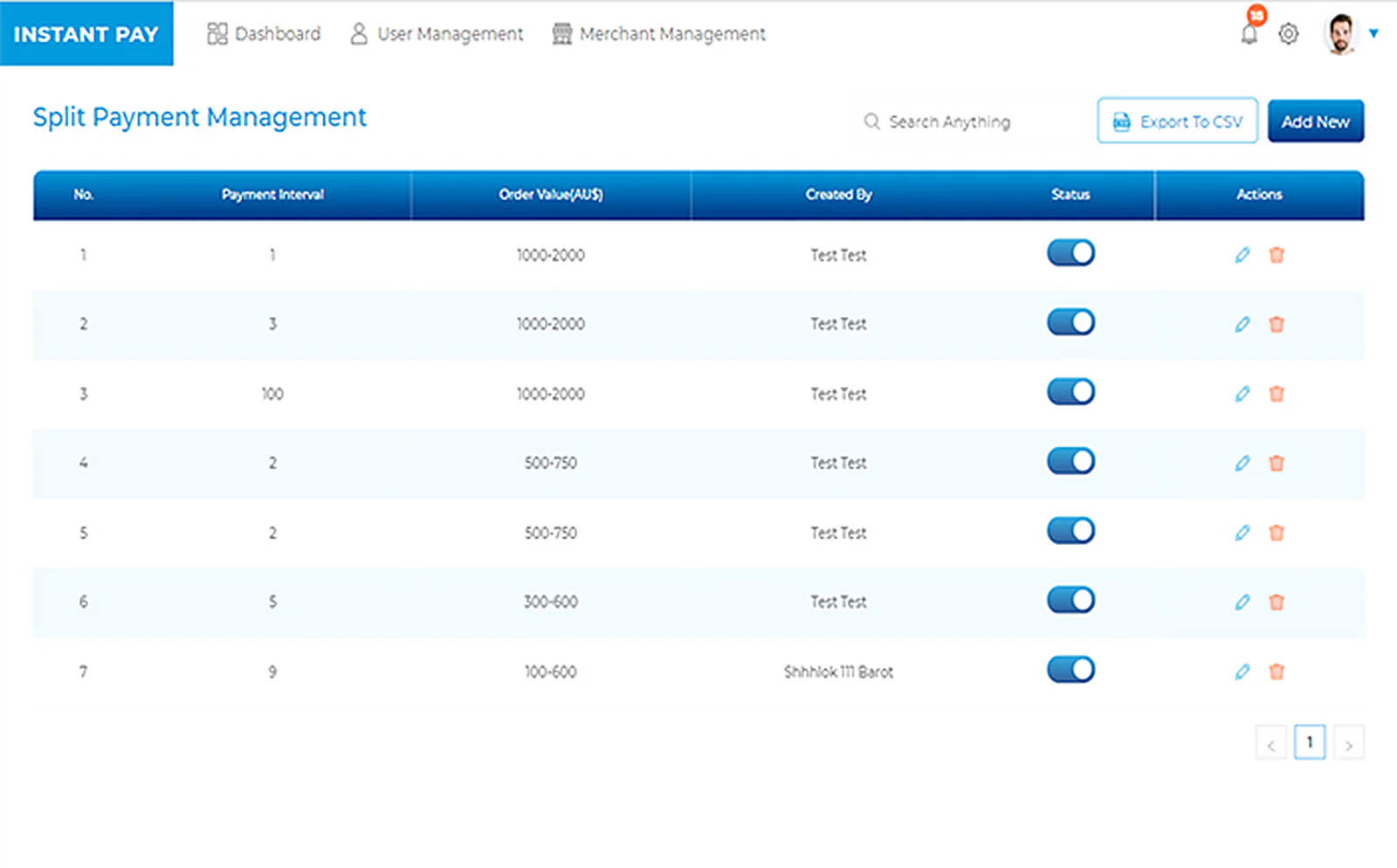 Instant Pay Platform delivered interface, screen 3