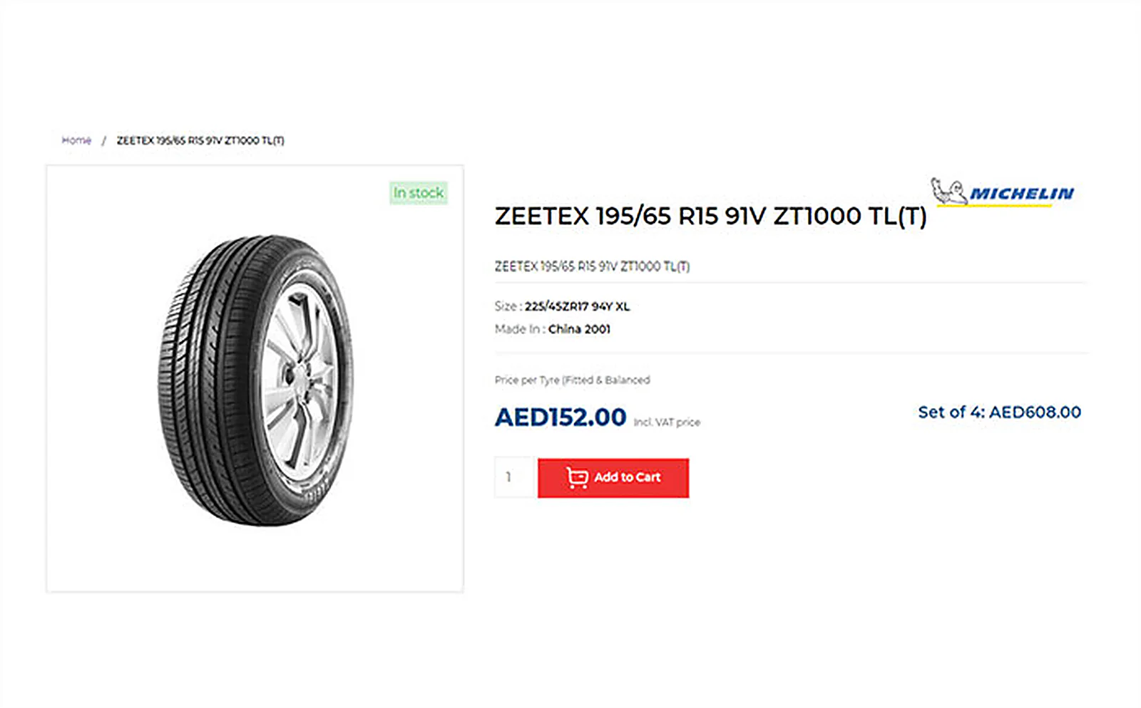 Tyre Guy delivered interface, screen 1