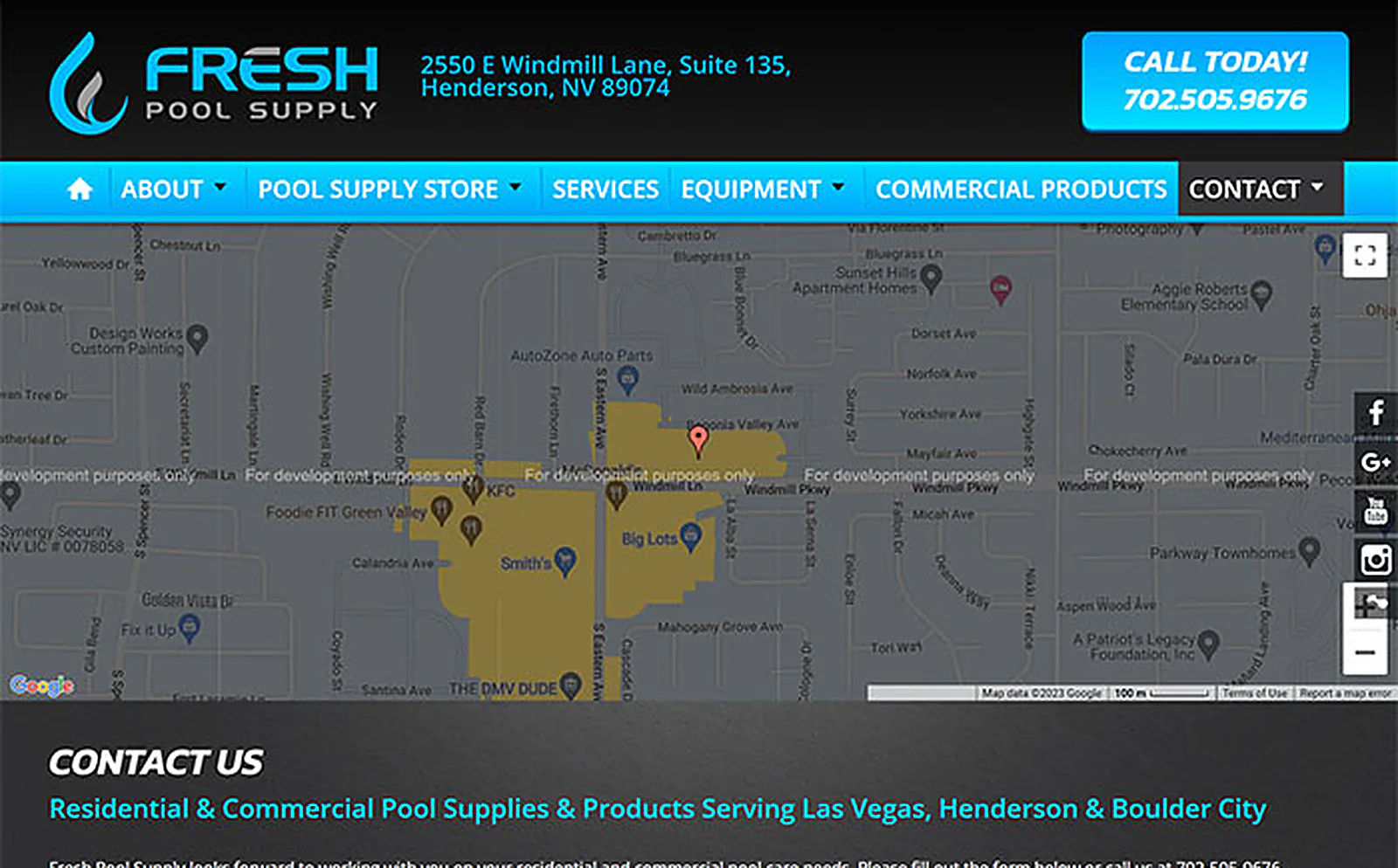 Fresh Pool Supply delivered interface, screen 2