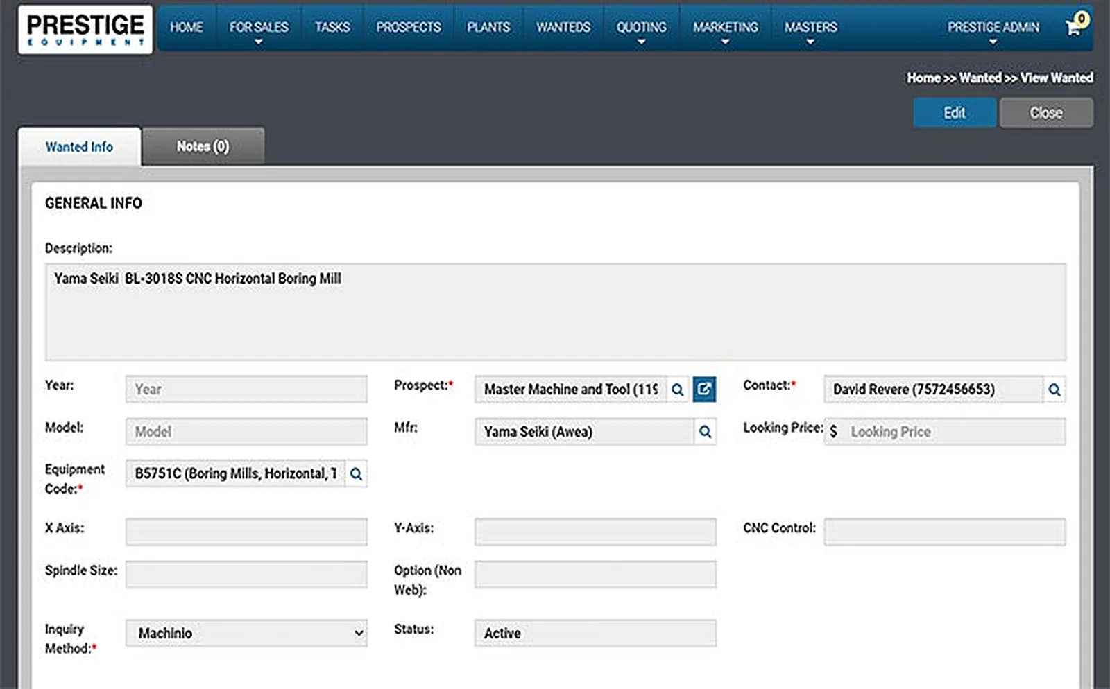 Machinery Trading Leader delivered interface, screen 1