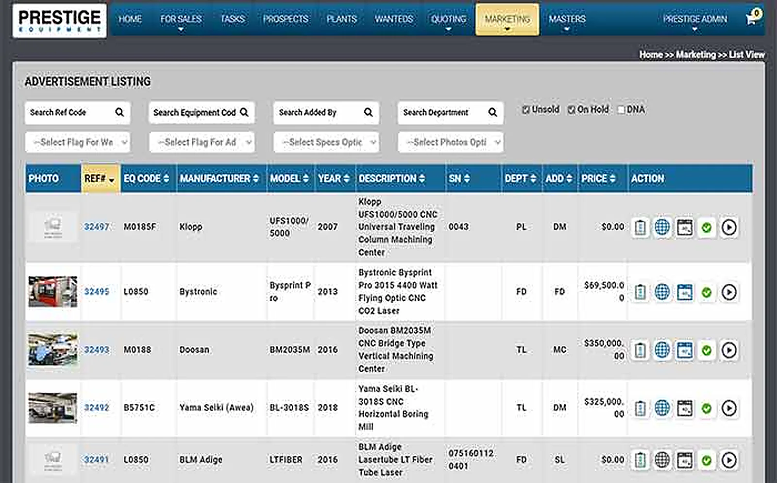 Machinery Trading Leader delivered interface, screen 3