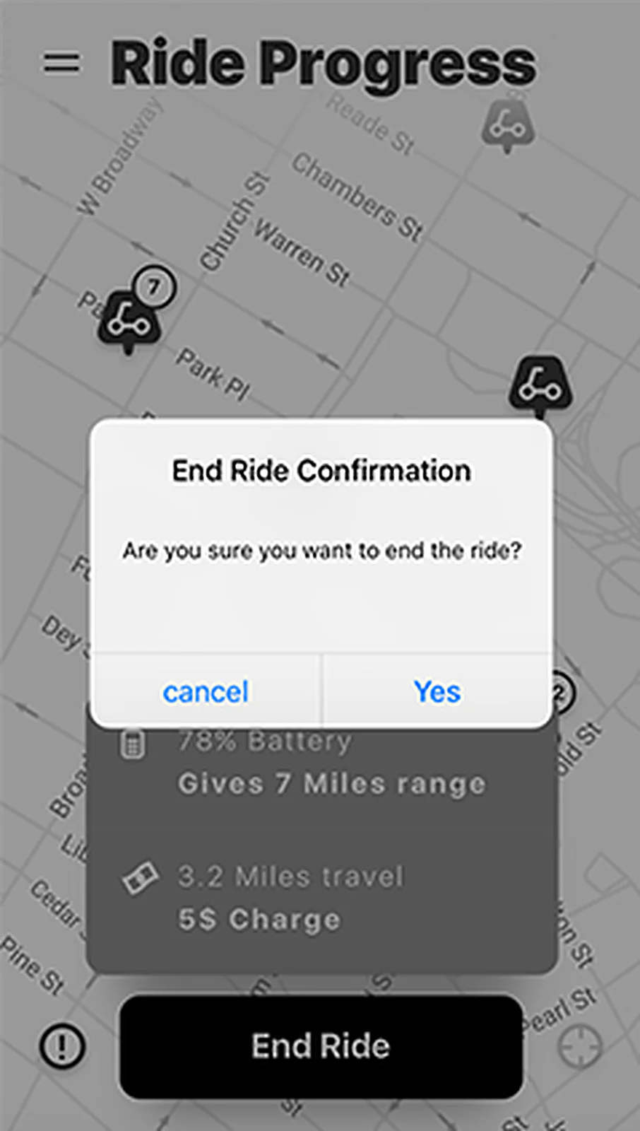 Dockless Bike Share delivered interface, screen 1