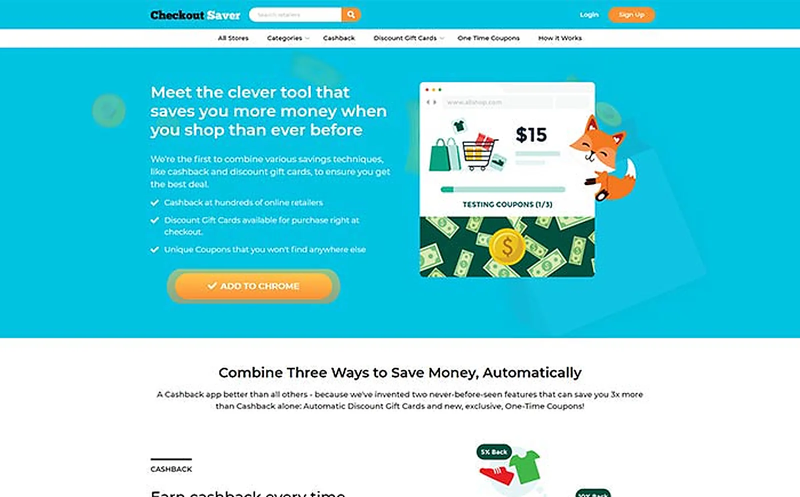 Cashback Shopping Platform delivered interface, screen 1