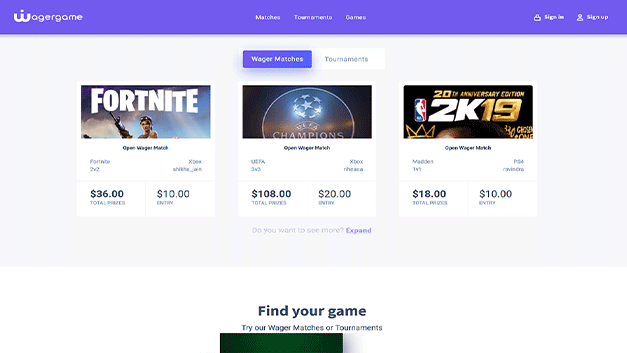 eSports Platform delivered interface, screen 2