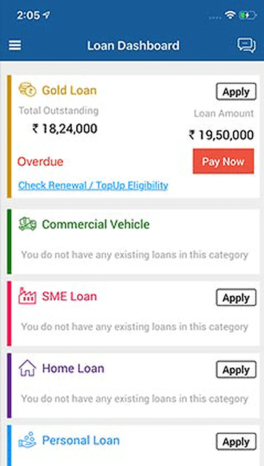 Financial Company App delivered interface, screen 3