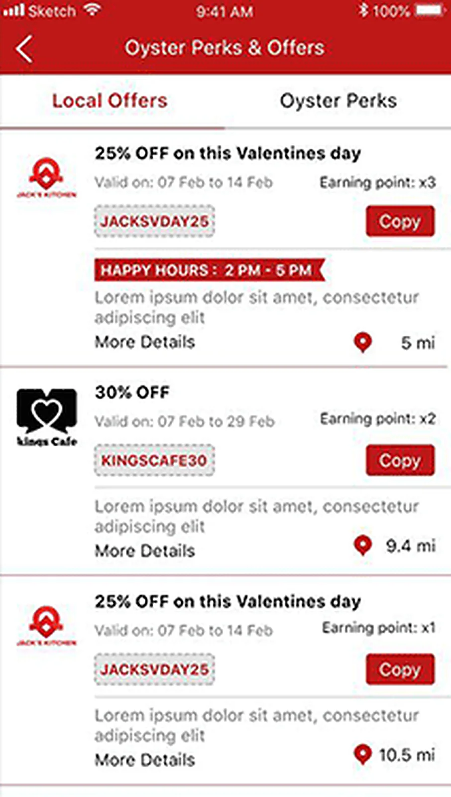 Food Pickup App delivered interface, screen 1