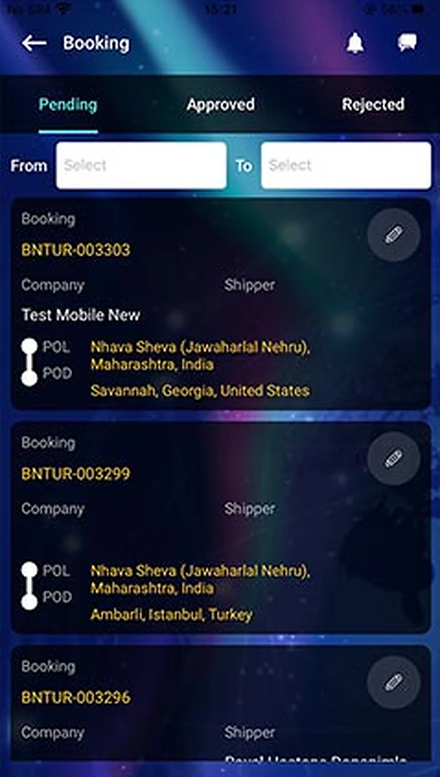 Freight Management App delivered interface, screen 6