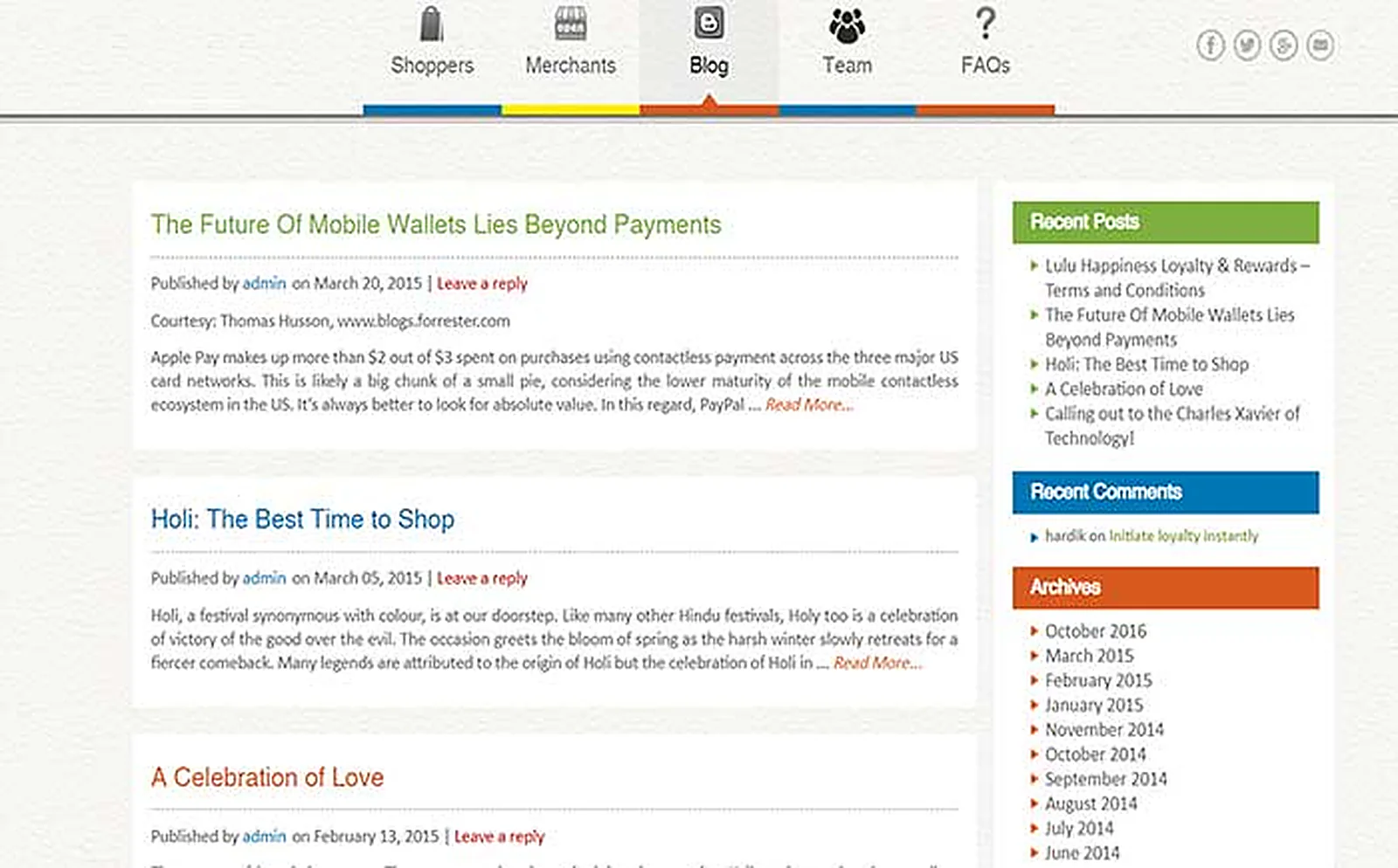 InLoyal delivered interface, screen 1