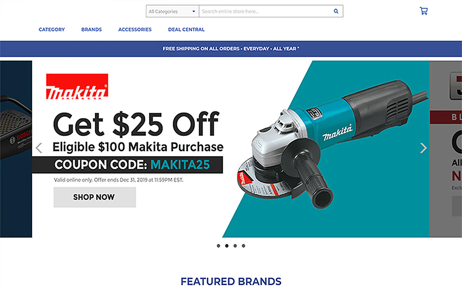 Tools Retailer delivered interface, screen 1