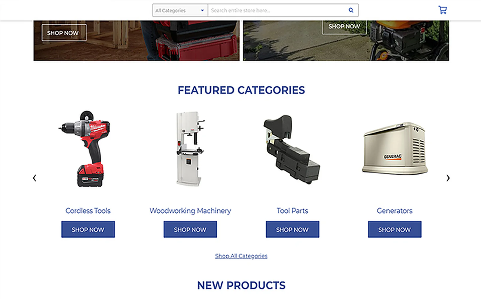 Tools Retailer delivered interface, screen 2