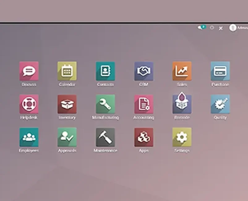 The Odoo application menu delivered for the automobile cleaning supplies maker, with Sales, Purchase, Inventory, Accounting and Helpdesk among the apps in one database