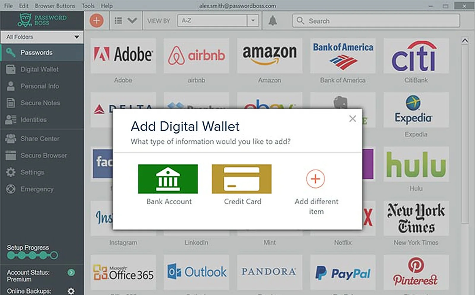 US Digital Entrepreneur delivered interface, screen 1
