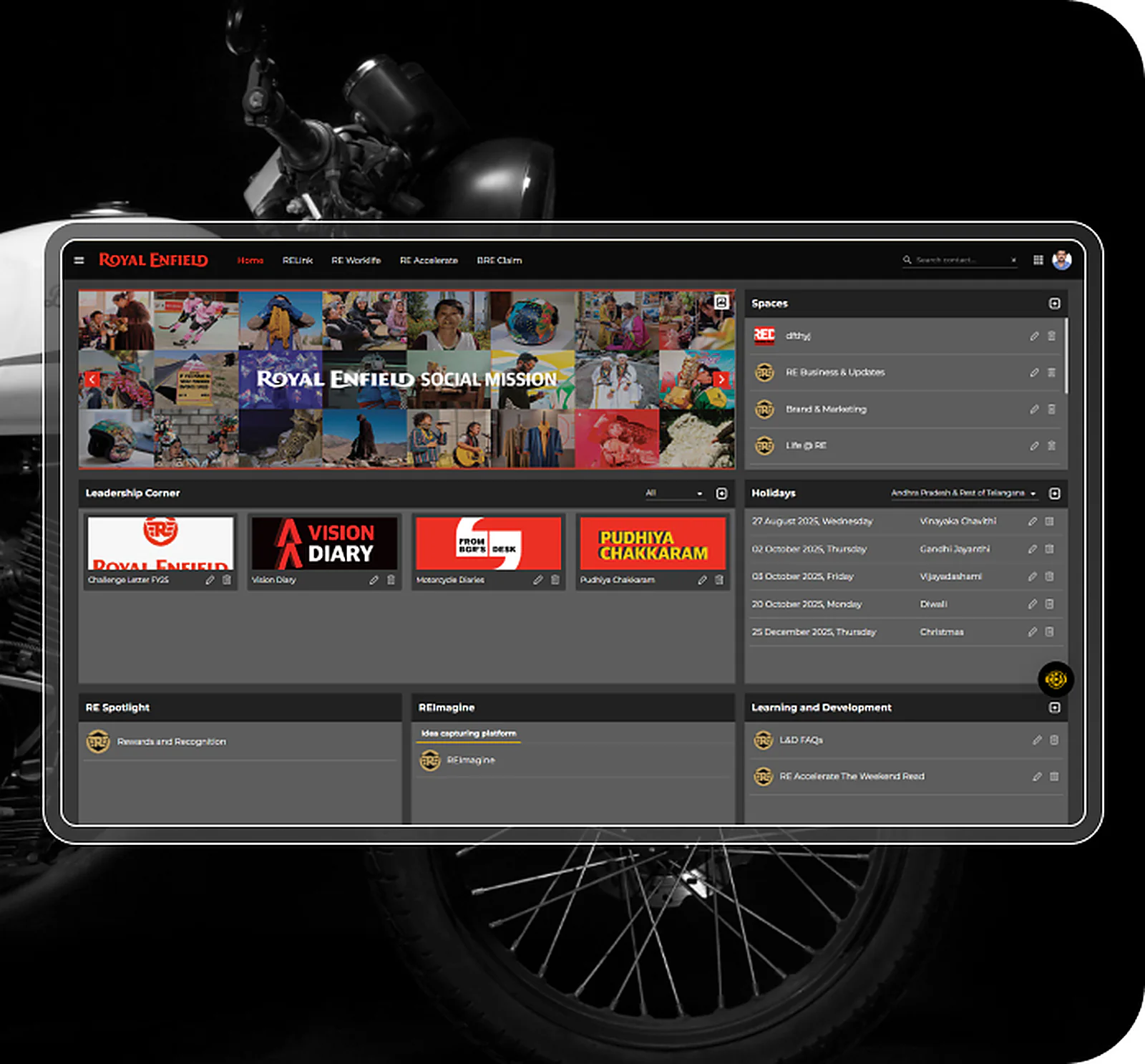 Royal Enfield delivered interface, screen 1