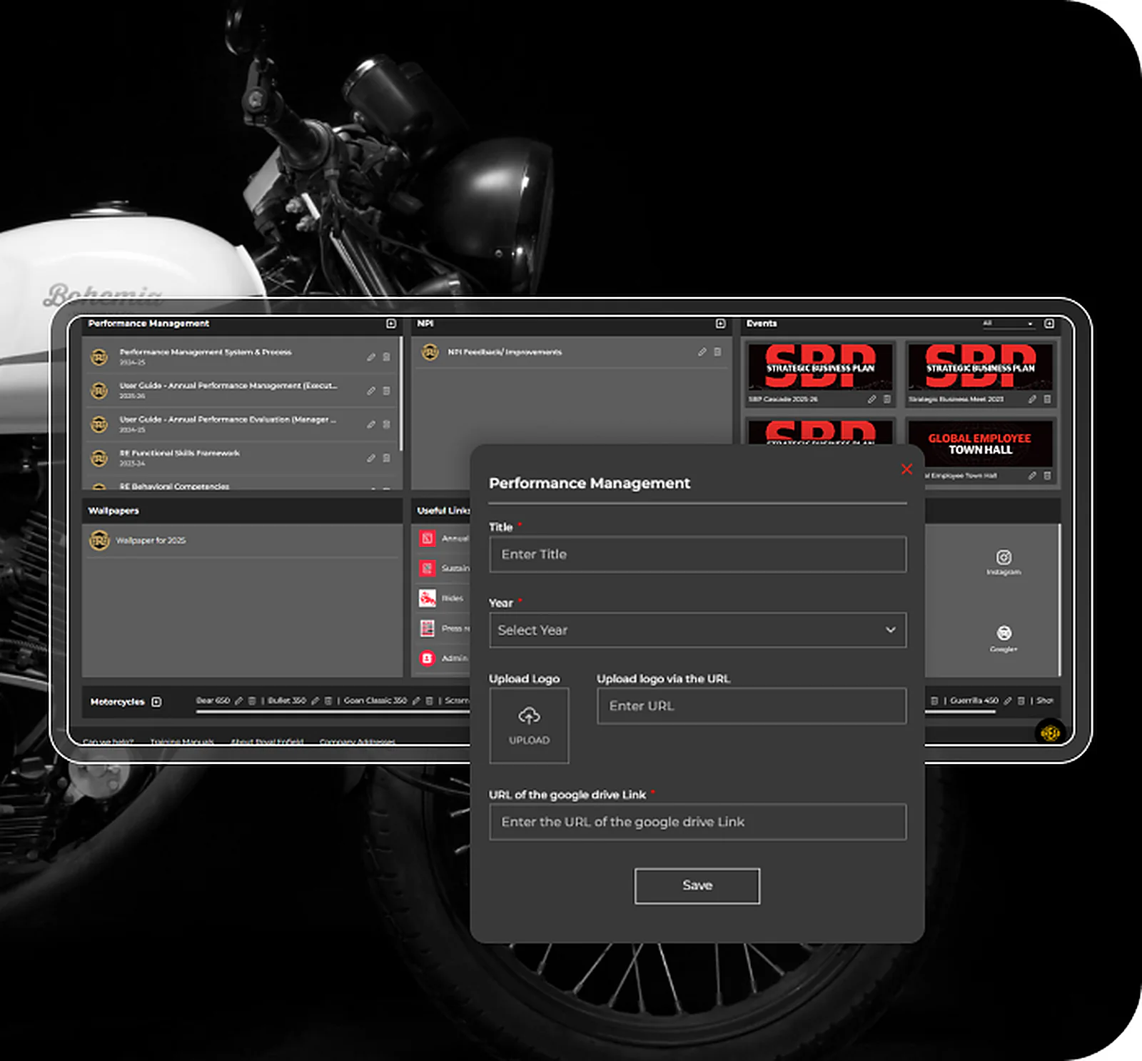 Royal Enfield delivered interface, screen 3