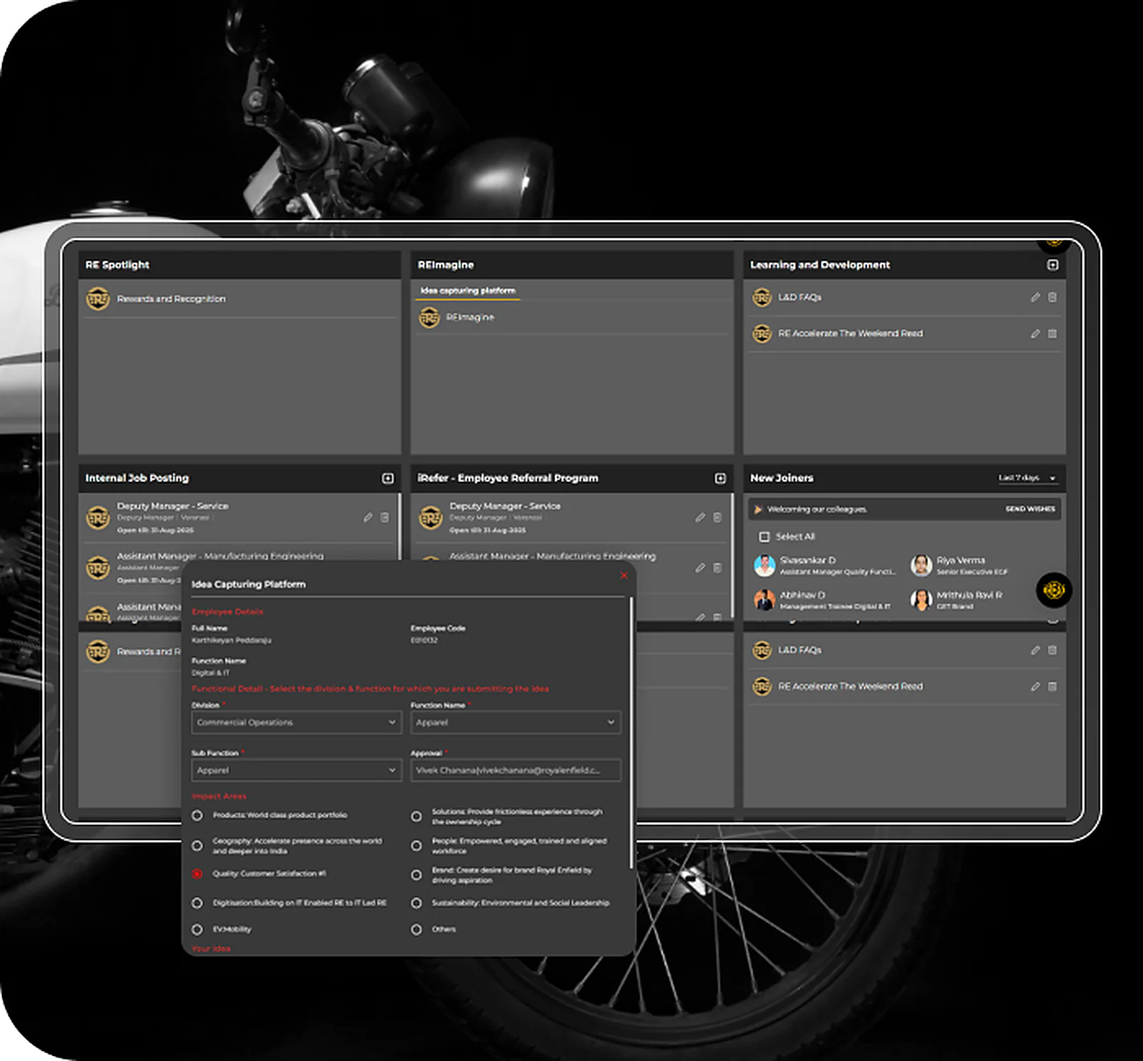 Royal Enfield delivered interface, screen 2