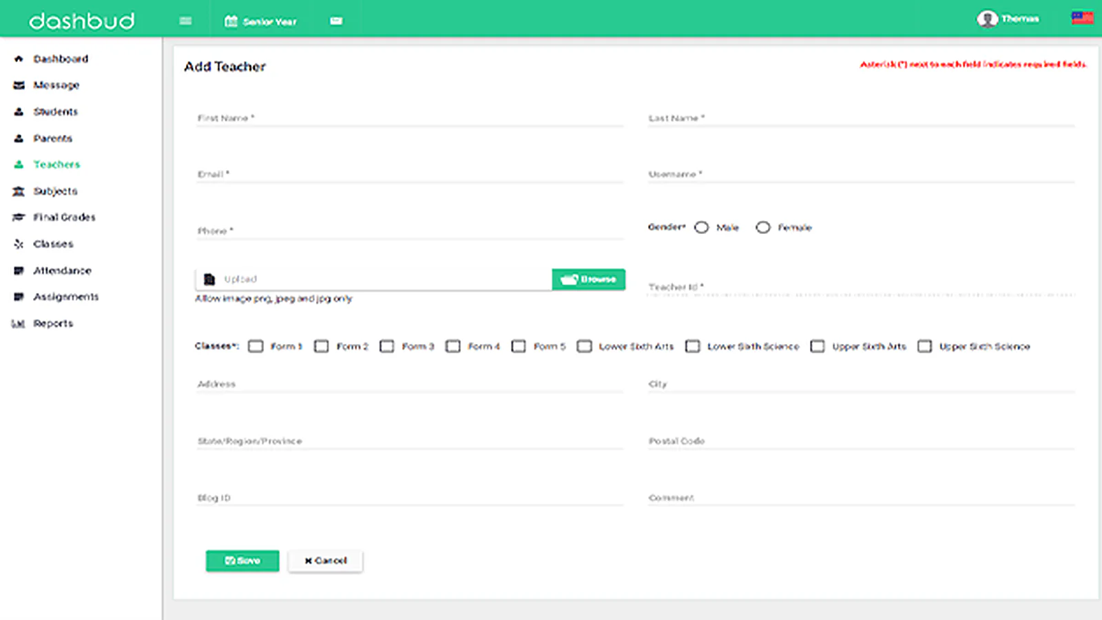 School Management Portal delivered interface, screen 3