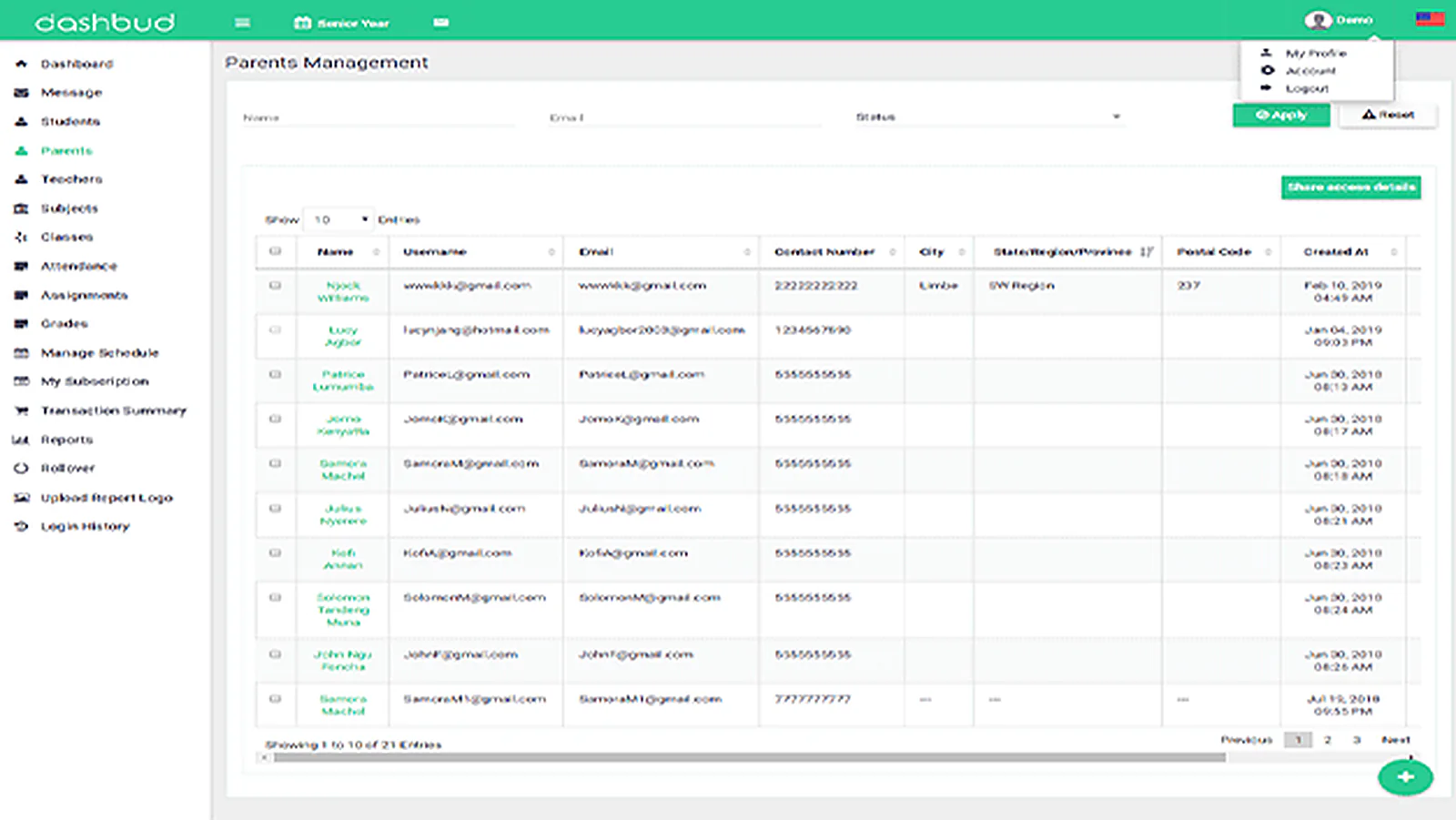 School Management Portal delivered interface, screen 5
