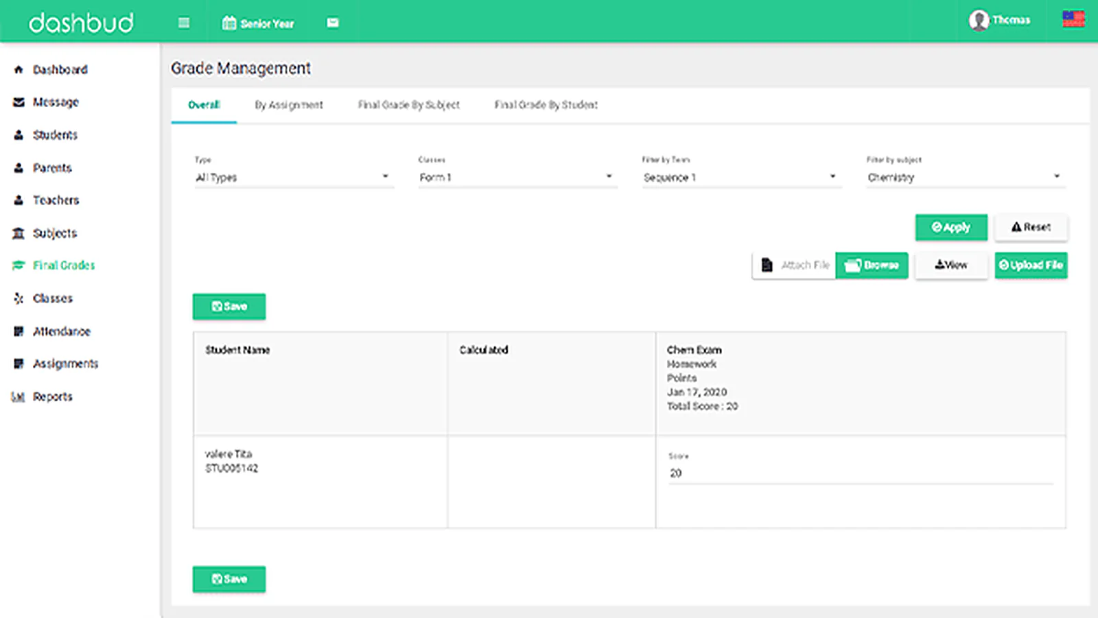 School Management Portal delivered interface, screen 11