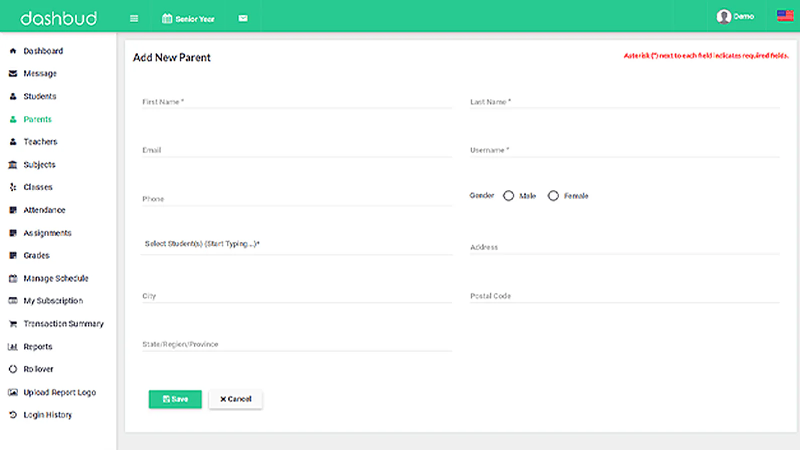 School Management Portal delivered interface, screen 2