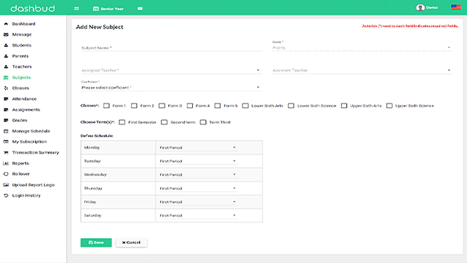 School Management Portal delivered interface, screen 4
