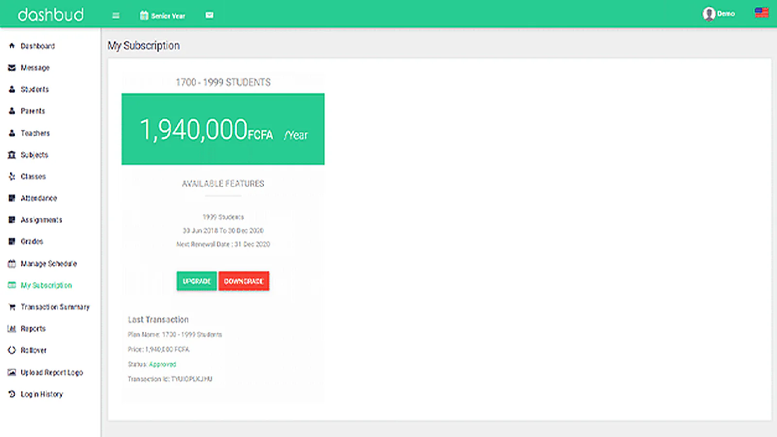 School Management Portal delivered interface, screen 8