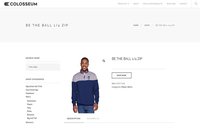 The Colosseum Athletics online store, the collegiate apparel brand whose Amazon and Shopify orders run through Odoo