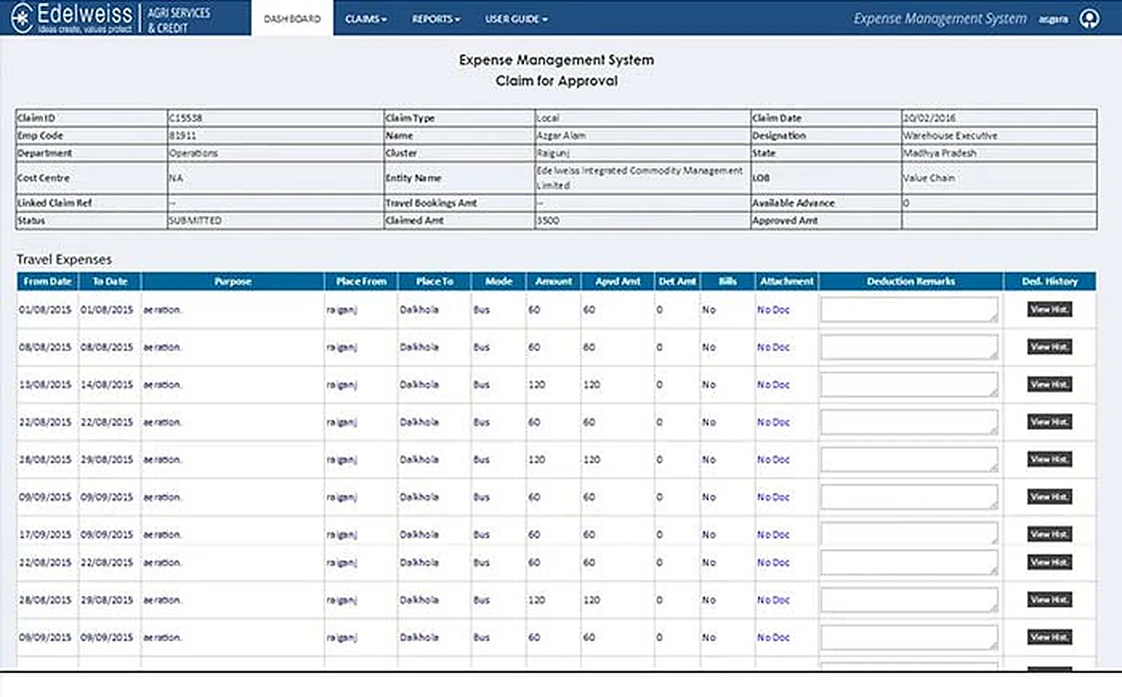 Financial Services Company delivered interface, screen 3