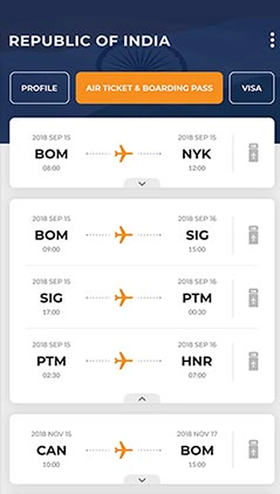 Travel Info App delivered interface, screen 2