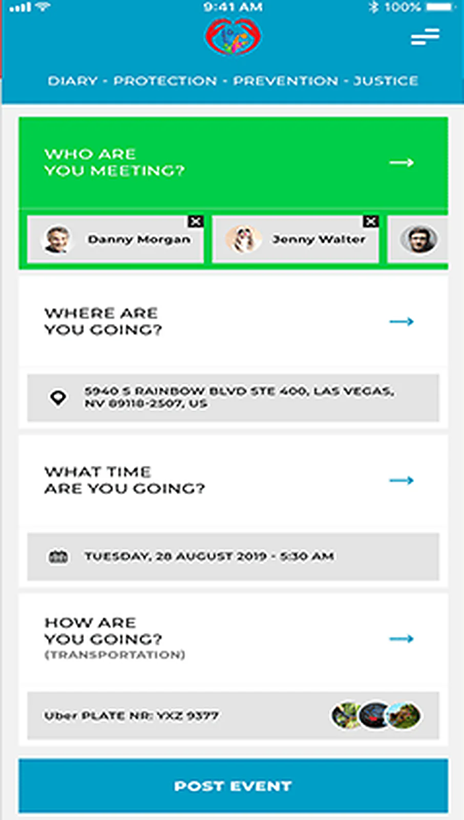 Travel Safety App delivered interface, screen 2