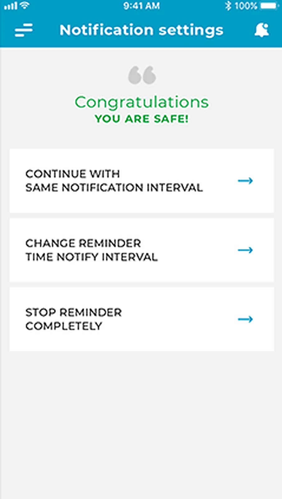 Travel Safety App delivered interface, screen 5