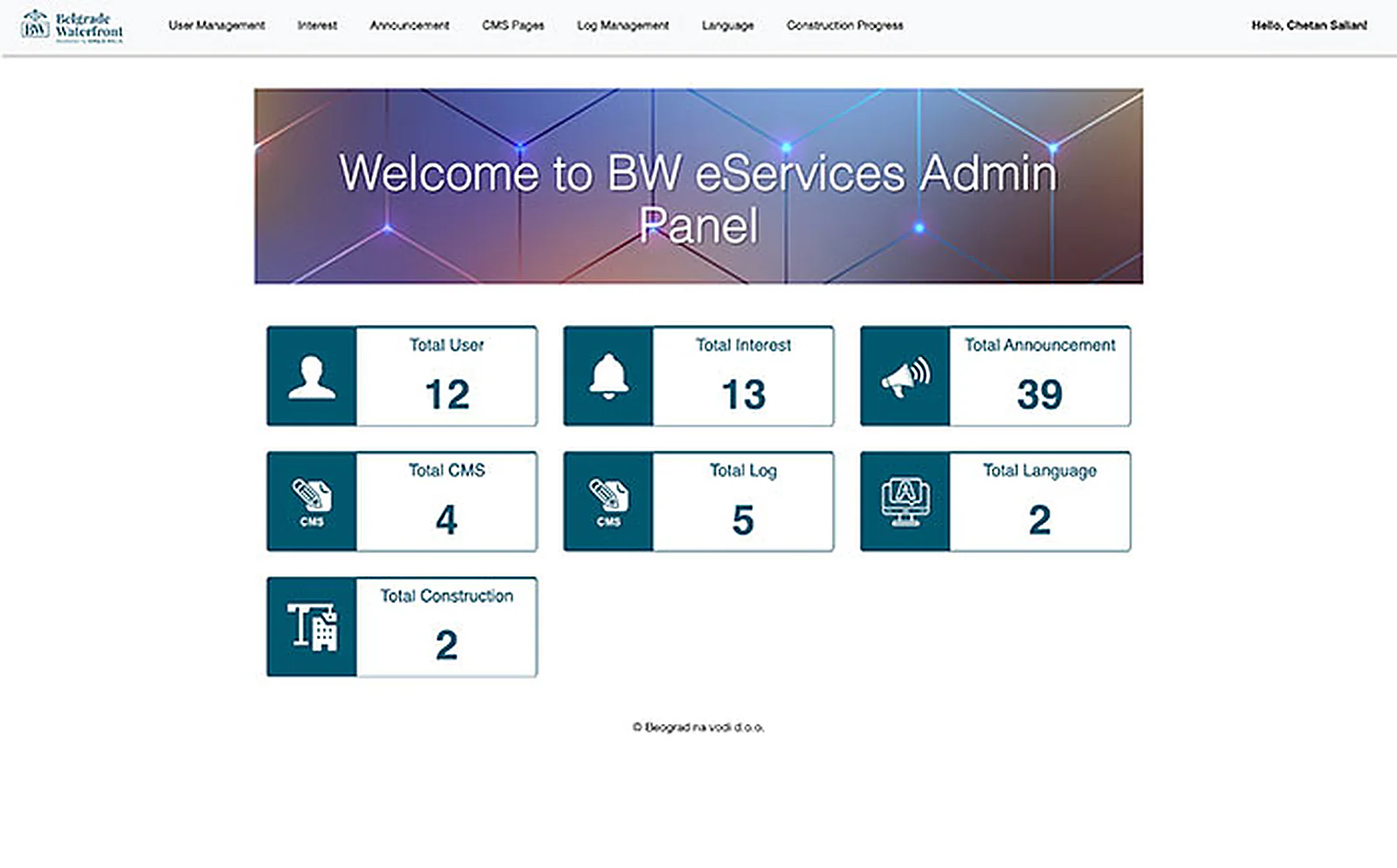 Middle East Real Estate Developer delivered interface, screen 1