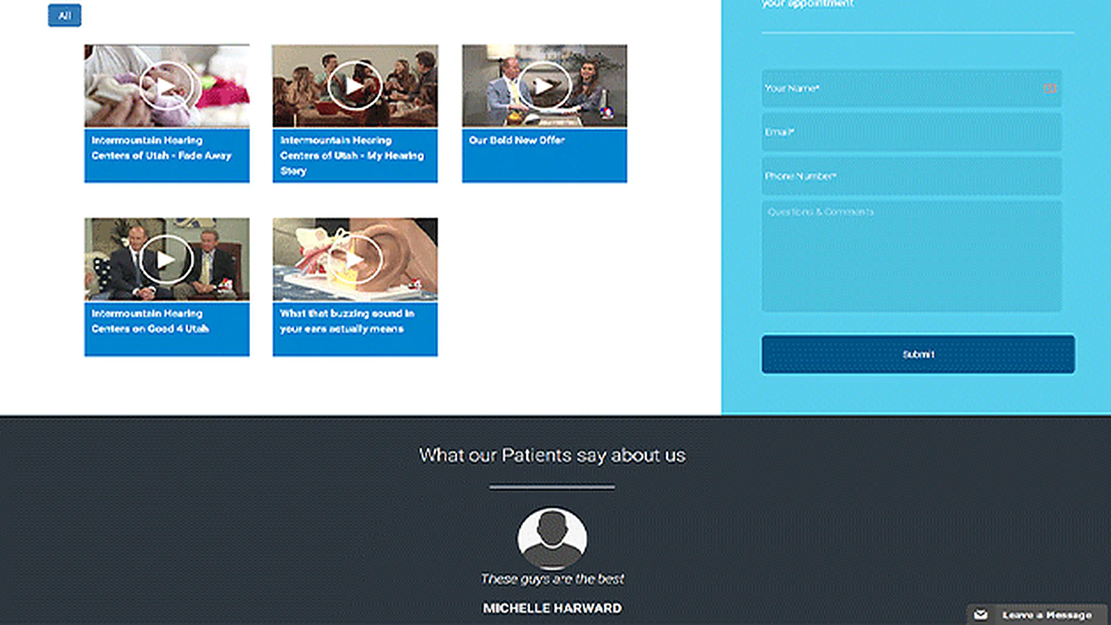 US Audiology Group delivered interface, screen 1