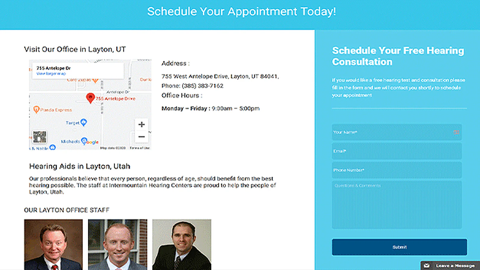 US Audiology Group delivered interface, screen 4