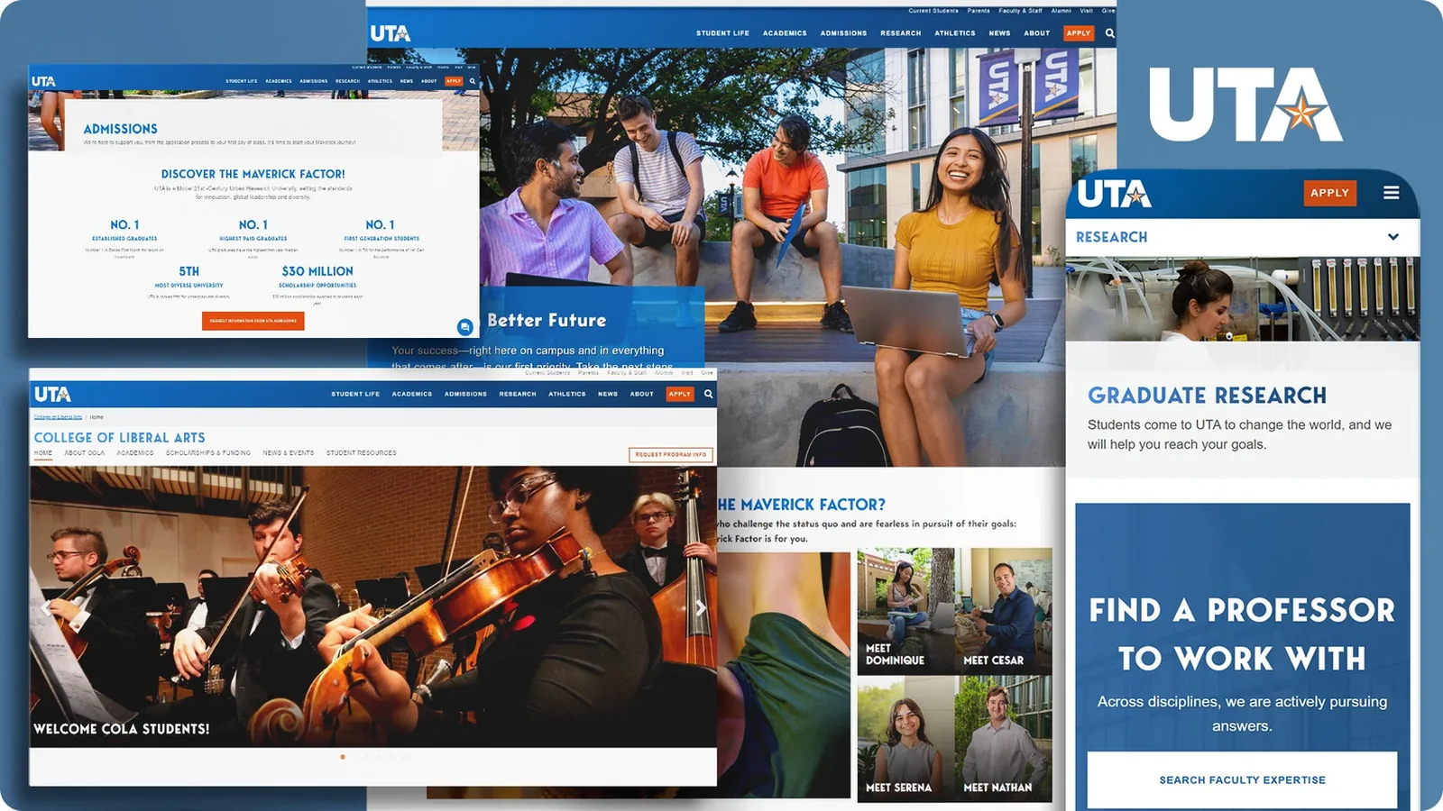 University of Texas at Arlington admissions, college and graduate research pages running on the unified web platform Brainvire built